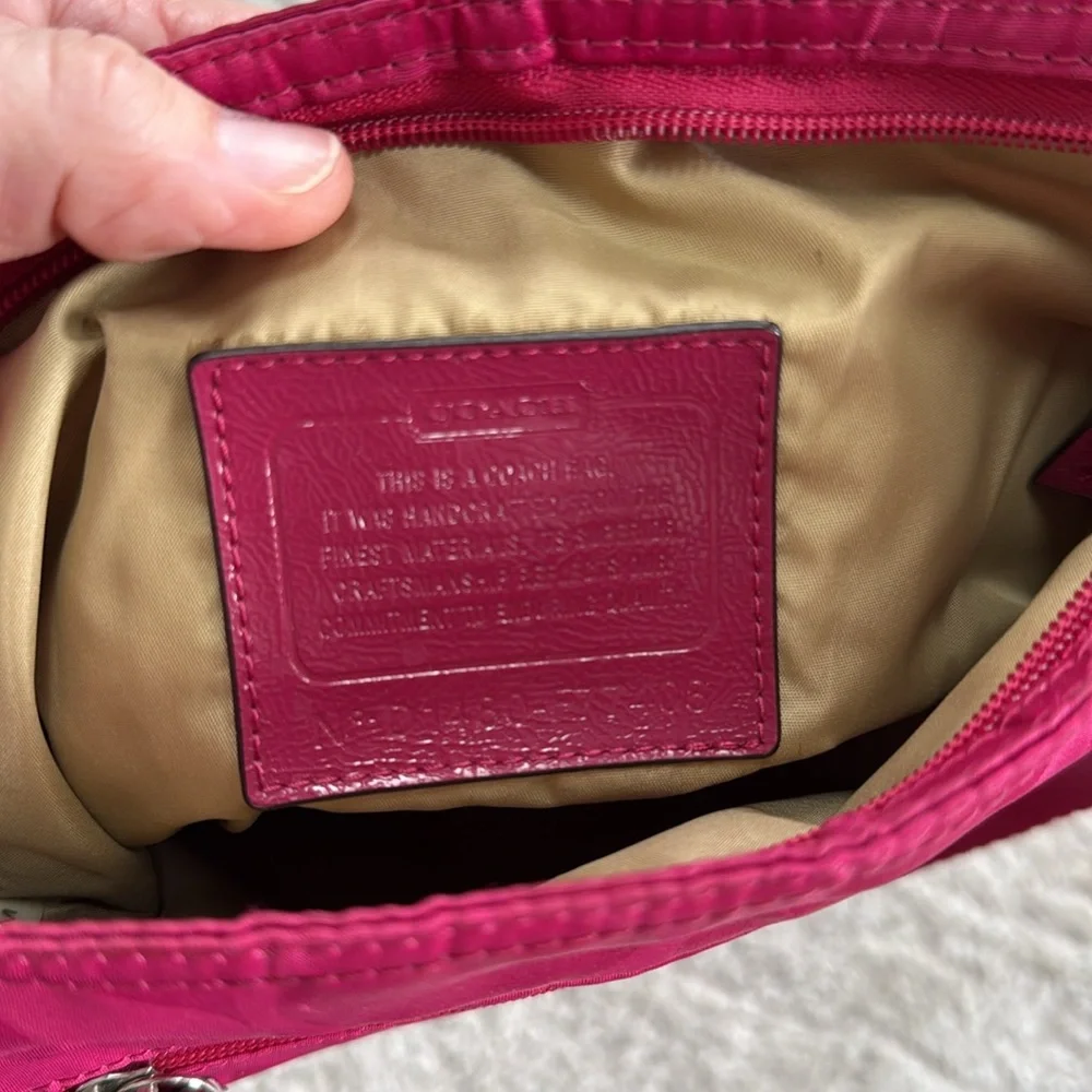 COACH Bright Pink Getaway Signature Print Nylon File Crossbody Bag Purse